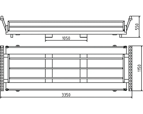 Technische Zeichnung einer Rollpalette mit Maßangaben