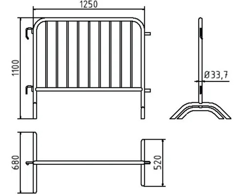 Technische Zeichnung einer Mannesmann-Absperrung mit Maßangaben.