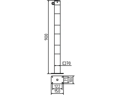 Technische Zeichnung eines Pfostens mit Maßangaben