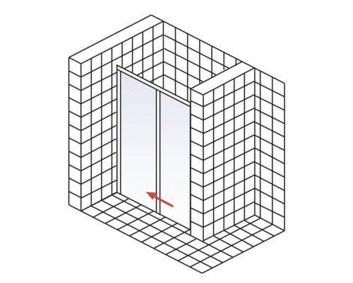 Schema einer Duschkabine mit Schiebetür