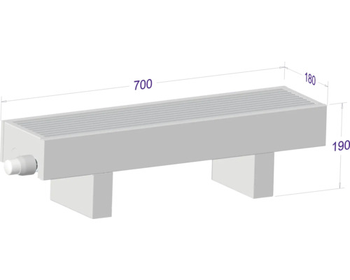 Heizkörper mit den Maßen 700 x 180 x 190 Millimeter