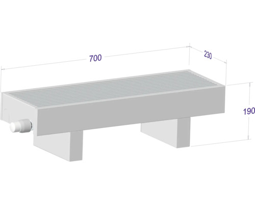 Heizkörper mit den Maßen 700 x 230 x 190 Millimeter.