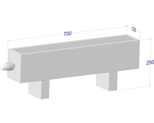 Heizkörper mit Maßangaben 700 x 250 x 130 Millimeter