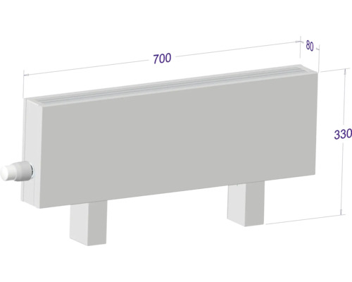 Heizkörper mit den Maßen 700 x 330 x 80 Millimeter.