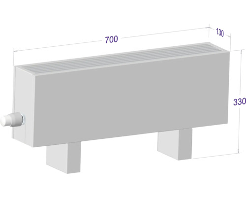 Heizkörper mit den Maßen 700 x 330 x 130 Millimeter.