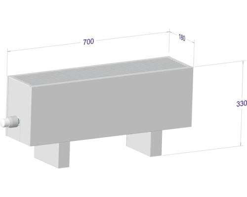 Heizkörper mit den Maßen 700 x 330 x 180 mm.