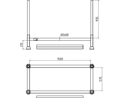 Technische Zeichnung eines Podests mit Maßangaben