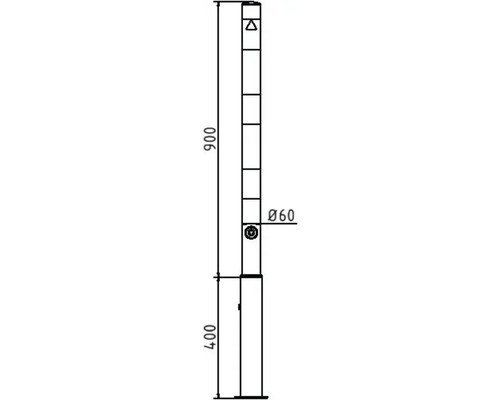 Technische Zeichnung eines Pfostens mit den Maßen 900 und 400 sowie einem Durchmesser von 60.