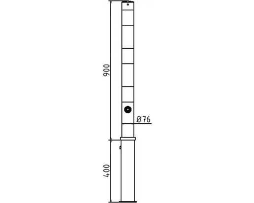 Technische Zeichnung eines Zaunpfostens mit Maßen.