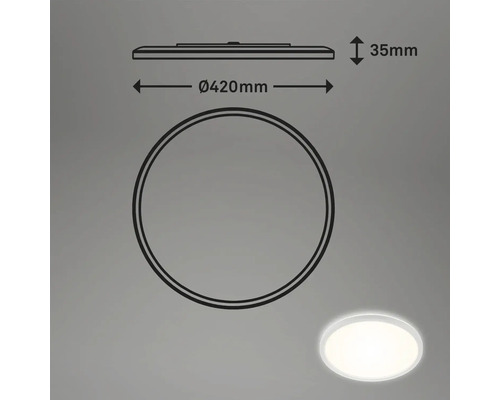 Abbildung der Maße einer LED Deckenleuchte mit Durchmesser 420 Millimeter und Höhe 35 Millimeter.