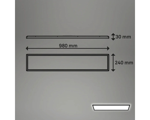 Technische Zeichnung eines Wandregals mit den Maßen 980 mm Länge, 240 mm Breite und 30 mm Höhe.