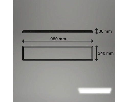 Technische Zeichnung einer LED Leuchte mit den Maßen 980 mm Länge, 240 mm Breite und 30 mm Höhe.