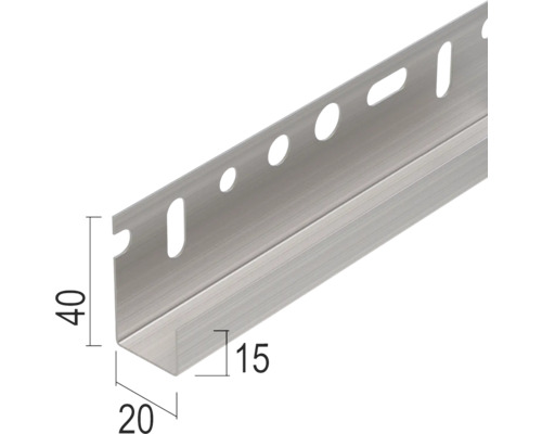 Aluminium U-Profil mit Lochung, Abmessungen 40x20x15 mm