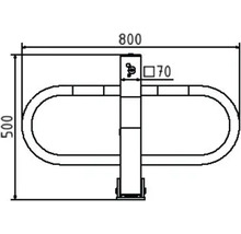 Anfahrsichere Parkplatzsperre umlegbar mit Profilzylinderschloß und Dübelbefestigung weiß-rot H= 500 mm B = 800 mm