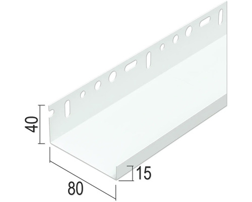 Weiße Mauereckleiste mit Maßen 40 x 80 x 15 Millimeter
