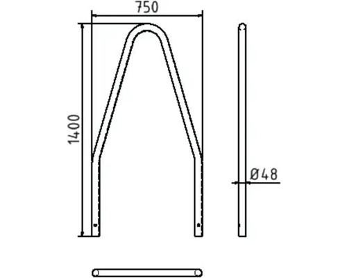 Technische Zeichnung eines Fahrradständers mit Maßangaben