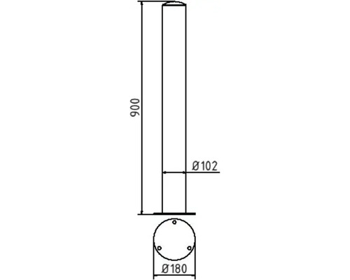 Technische Zeichnung eines Pollers mit Höhen- und Durchmesserangaben