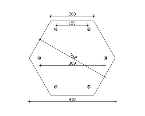 Sechseckige Abmessungsskizze mit Bemaßungen