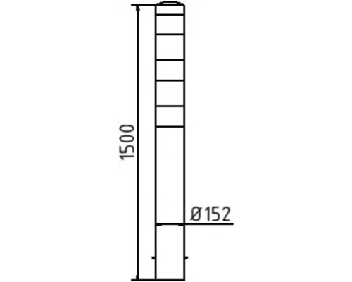 Technische Zeichnung eines Pollers mit den Maßen 1500 Millimeter Höhe und 152 Millimeter Durchmesser