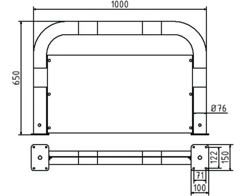 Technische Zeichnung eines Anfahrschutzes mit Maßangaben