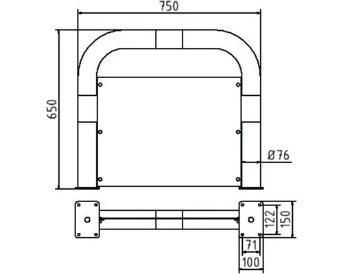 Technische Zeichnung eines Anlehnbügels mit Maßangaben