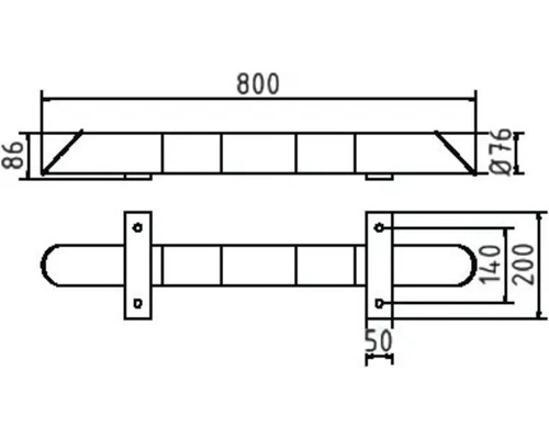 Technische Zeichnung einer Absperrstange mit Maßangaben