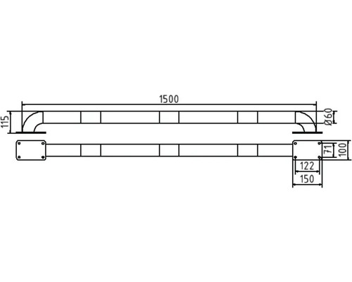 Technische Zeichnung eines Geländers mit Maßangaben