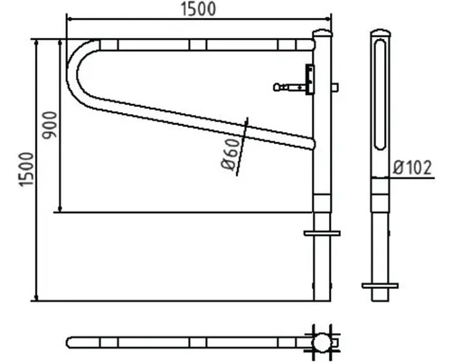 Technische Zeichnung eines Absperrbügels mit Maßangaben.