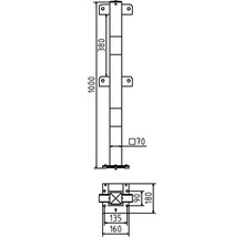 Mittelpfosten/Standpfosten für Ober- & Knieholm Schutzgeländer Stahlrohr 70 mm x 70 mm als Schutzgeländer zum Aufdübeln schwarz-gelb H = 1000 mm