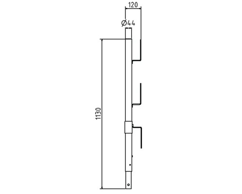Technische Zeichnung einer Duschstange mit Maßangaben