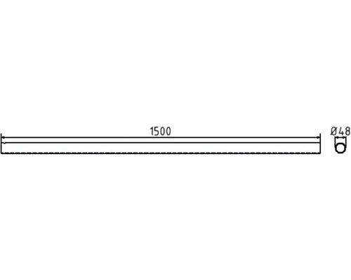 Technische Zeichnung eines Metalls Rohres mit den Maßen 1500 Millimeter Länge und 48 Millimeter Durchmesser.