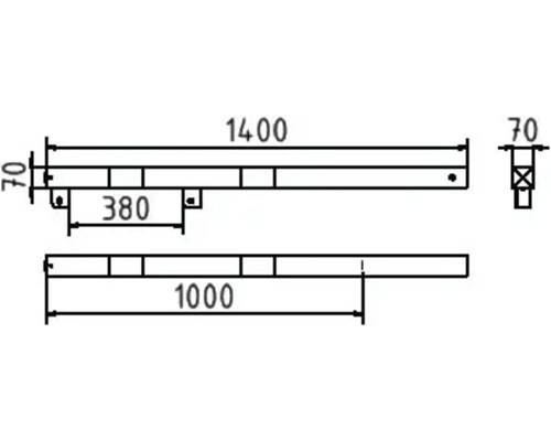 Technische Zeichnung mit Maßangaben für ein Bauelement