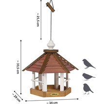 Vogelhaus mit braunem Dach und weißen Akzenten zur Aufhängung
