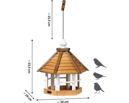 Holzvogelhaus mit Aufhängung und Maßen