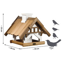 Vogelhaus aus Holz mit den Maßen circa 35 x 39 x 39 Zentimeter und Vogel Silhouette