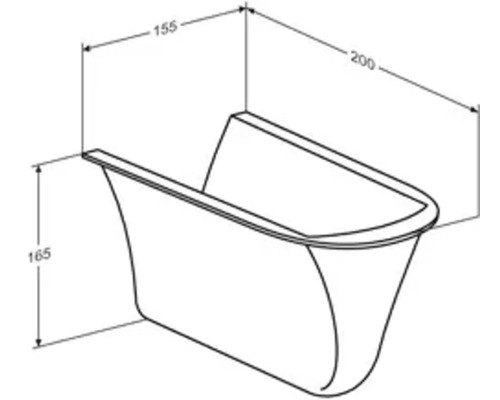 Technische Zeichnung einer Badewanne mit Maßangaben