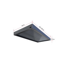 Abbildung einer Terrassenüberdachung mit den Maßen 90 cm Breite, 160 beziehungsweise 200 cm Länge und 12,5 cm Höhe.