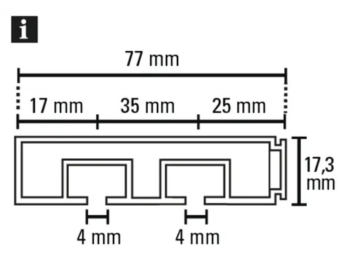 Technische Zeichnung eines Profils mit Maßangaben