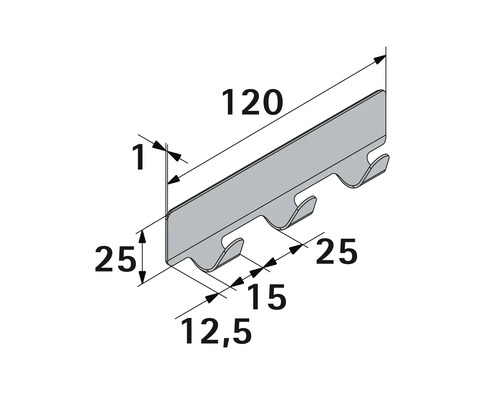 Technische Zeichnung einer Kleiderhakenleiste mit Maßangaben