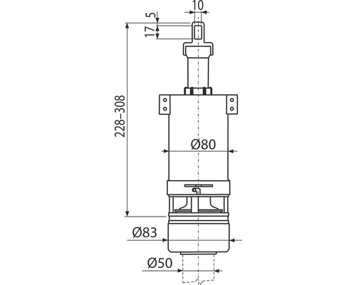 Technische Zeichnung einer Pumpe mit Maßangaben.