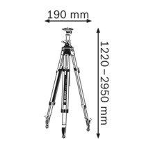 Abbildung eines Stativs mit den Maßen 190 Millimeter und 1220 bis 2950 Millimeter.