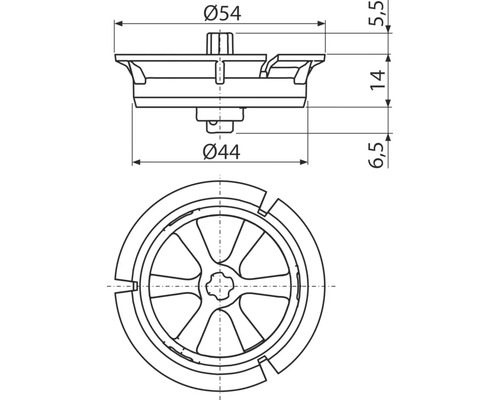 Technische Zeichnung einer Gerätefuß-Abdeckung mit Maßangaben