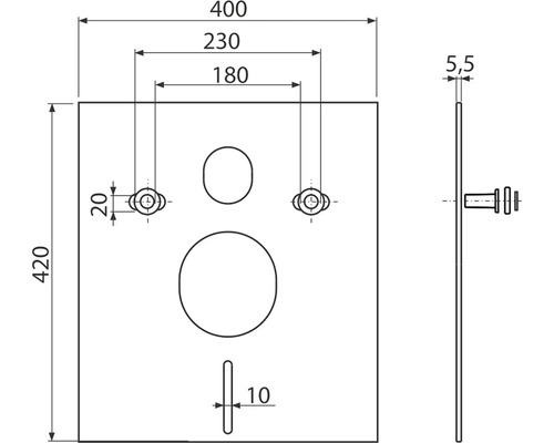 Technische Zeichnung einer Betätigungsplatte mit Maßangaben