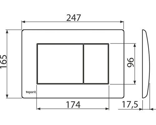 Technische Zeichnung einer Betätigungsplatte mit Maßangaben