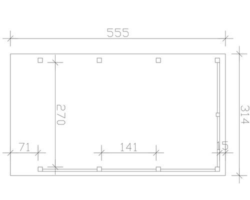 Technische Zeichnung eines rechteckigen Objekts mit Maßangaben in Millimetern