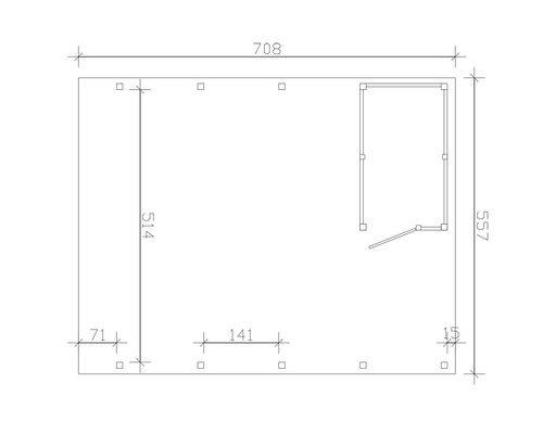 Technische Zeichnung mit Maßangaben einer Gerätehausgrundfläche