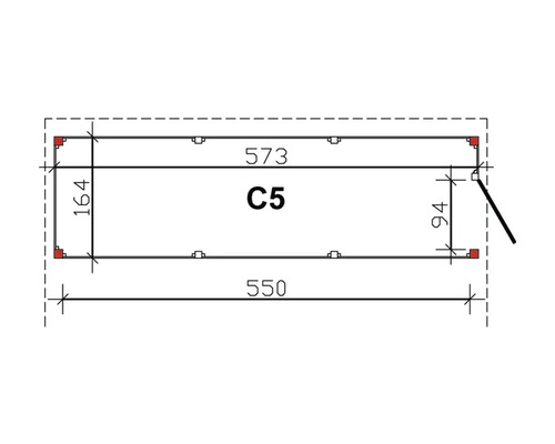 Technische Zeichnung C5 mit den Maßen 573, 550, 164 und 94.
