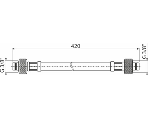 Schema einer flexiblen Schlauchverbindung mit einer Länge von 420 Millimetern und einem Anschlussgewinde von 3/8 Zoll