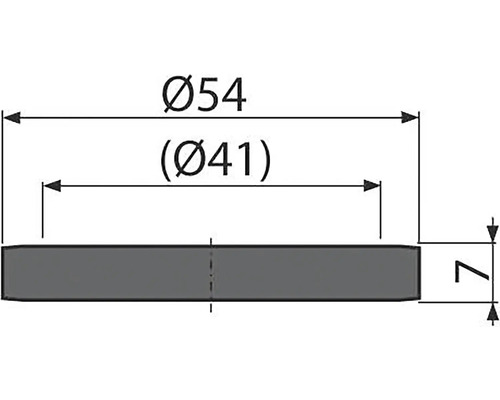 Technische Zeichnung eines runden Produkts mit Durchmesser 54 Millimeter, Innendurchmesser 41 Millimeter und Dicke 7 Millimeter.