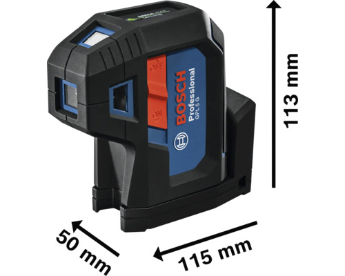 Bosch Professional GPL 5 G Punktlaser mit den Maßen 113 x 50 x 115 mm